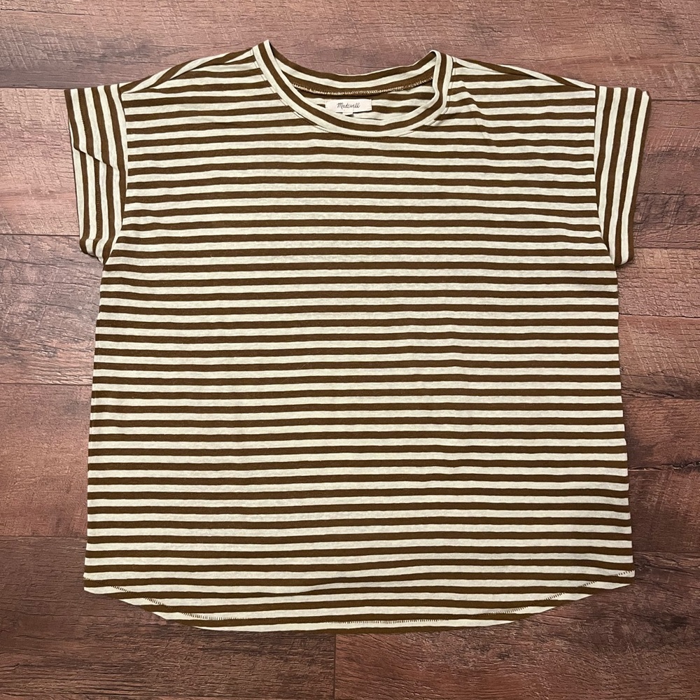 Madewell Brown and Green Striped Tee - Picture 2 of 5